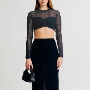 Torn Ronny Kobo Beverly Lace Long Sleeve Crop Top Black Size Medium Whimsigoth